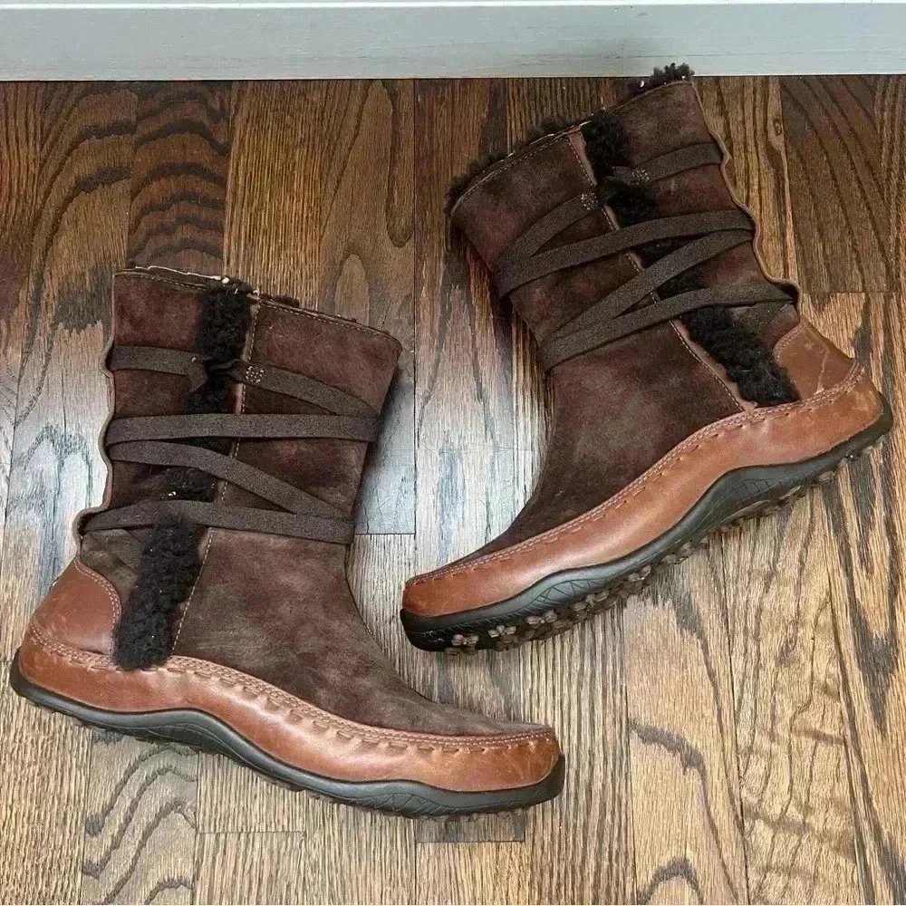 The North Face Isabel II Winter Boots Women’s Size 9 Brown Leather Side Zip